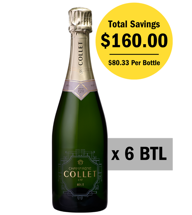 Champagne Collet Brut Bundle - 6 Bottles with Flutes