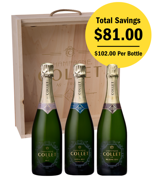 Champagne Collet Trio Bundle with Wooden Gift Box
